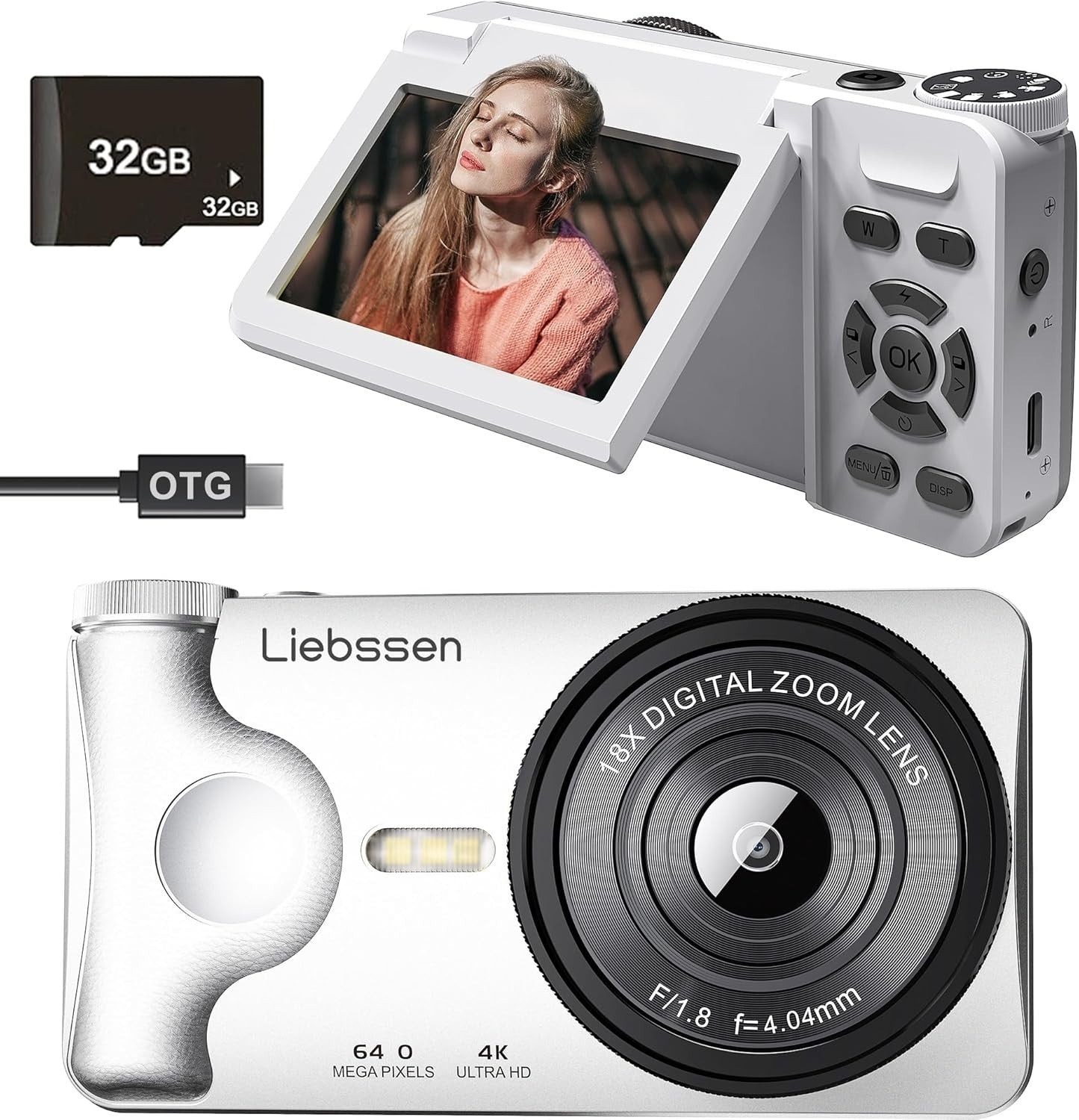 64MP 4K Vlogging Camera Autofocus Flip Screen Travel Camera 32GB Kit