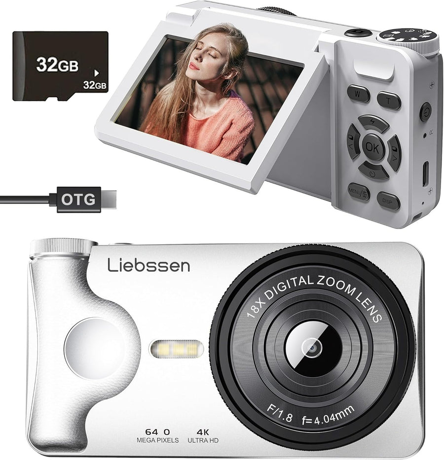 64MP 4K Vlogging Camera Autofocus Flip Screen Travel Camera 32GB Kit