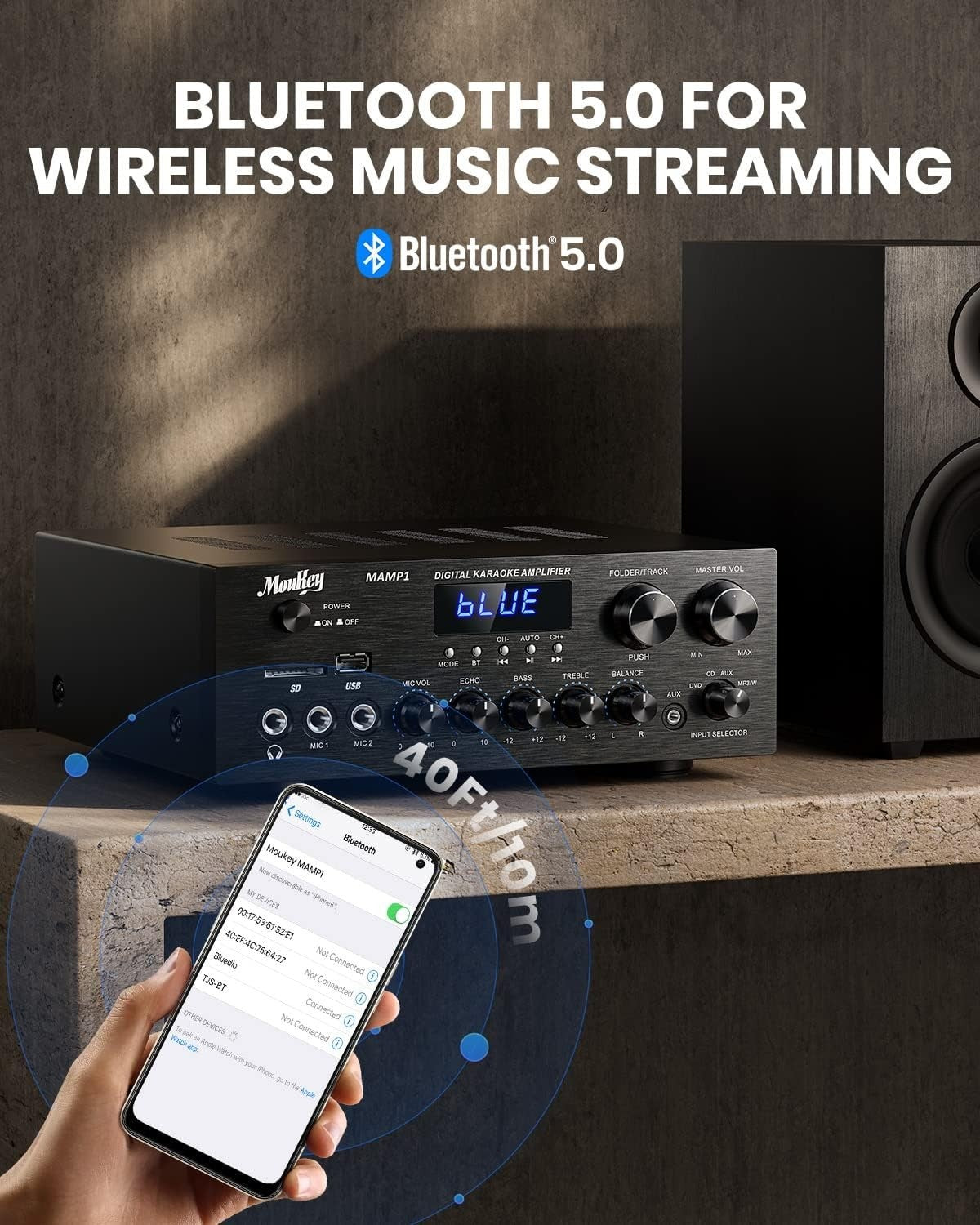 220W Bluetooth Stereo Amplifier 2 Channel Receiver USB AUX FM