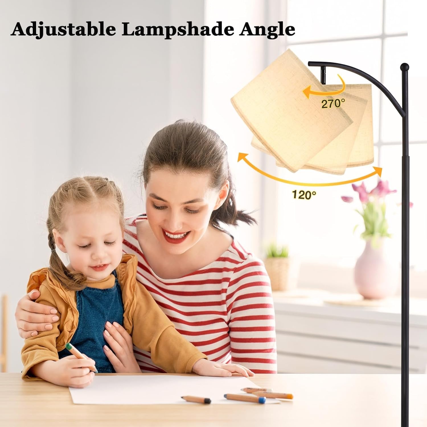 Modern Arc Floor Lamp Dimmable LED Remote Control Living Room Standing