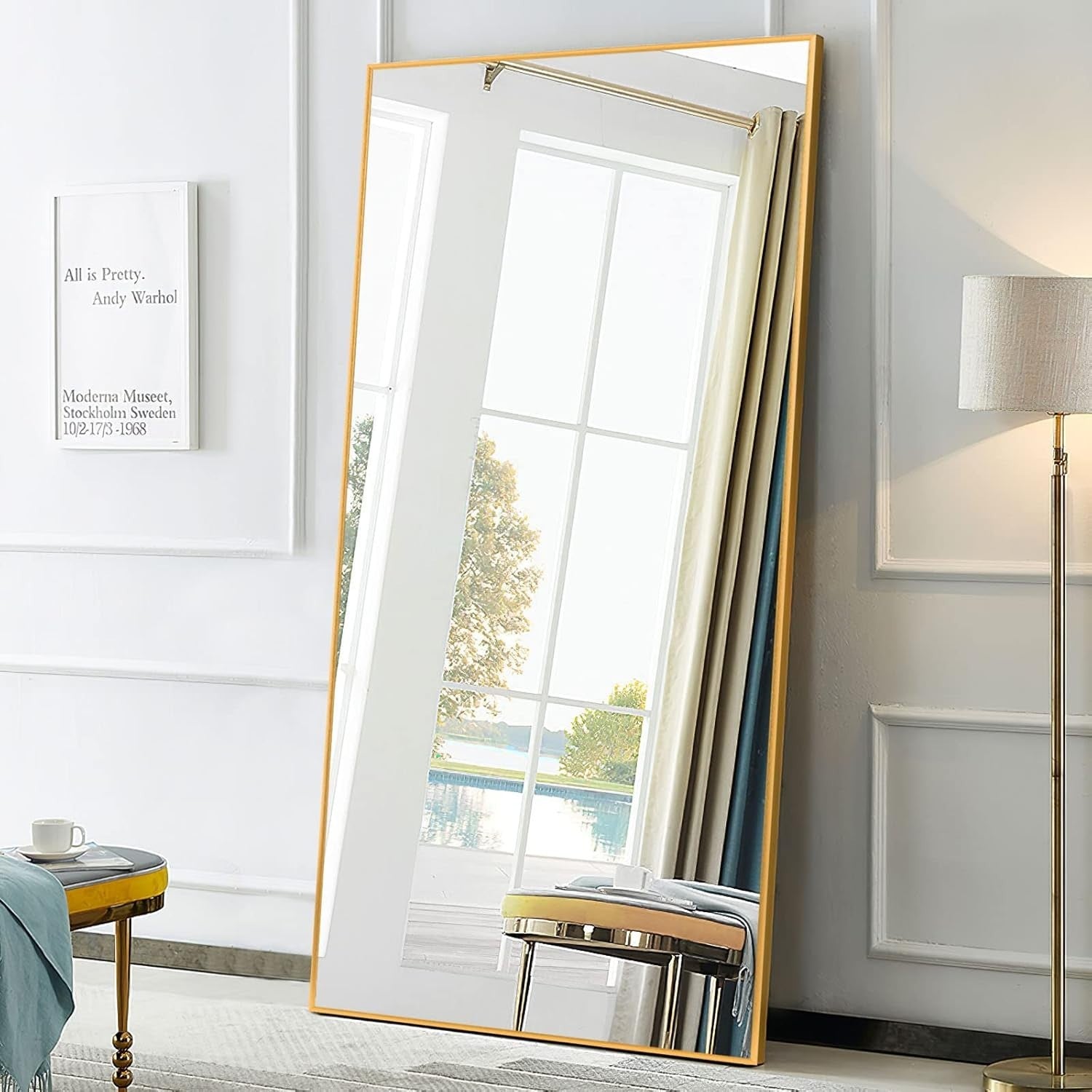 Large Full Length Mirror Gold Frame 69"x32" Wall Mount Floor Standing