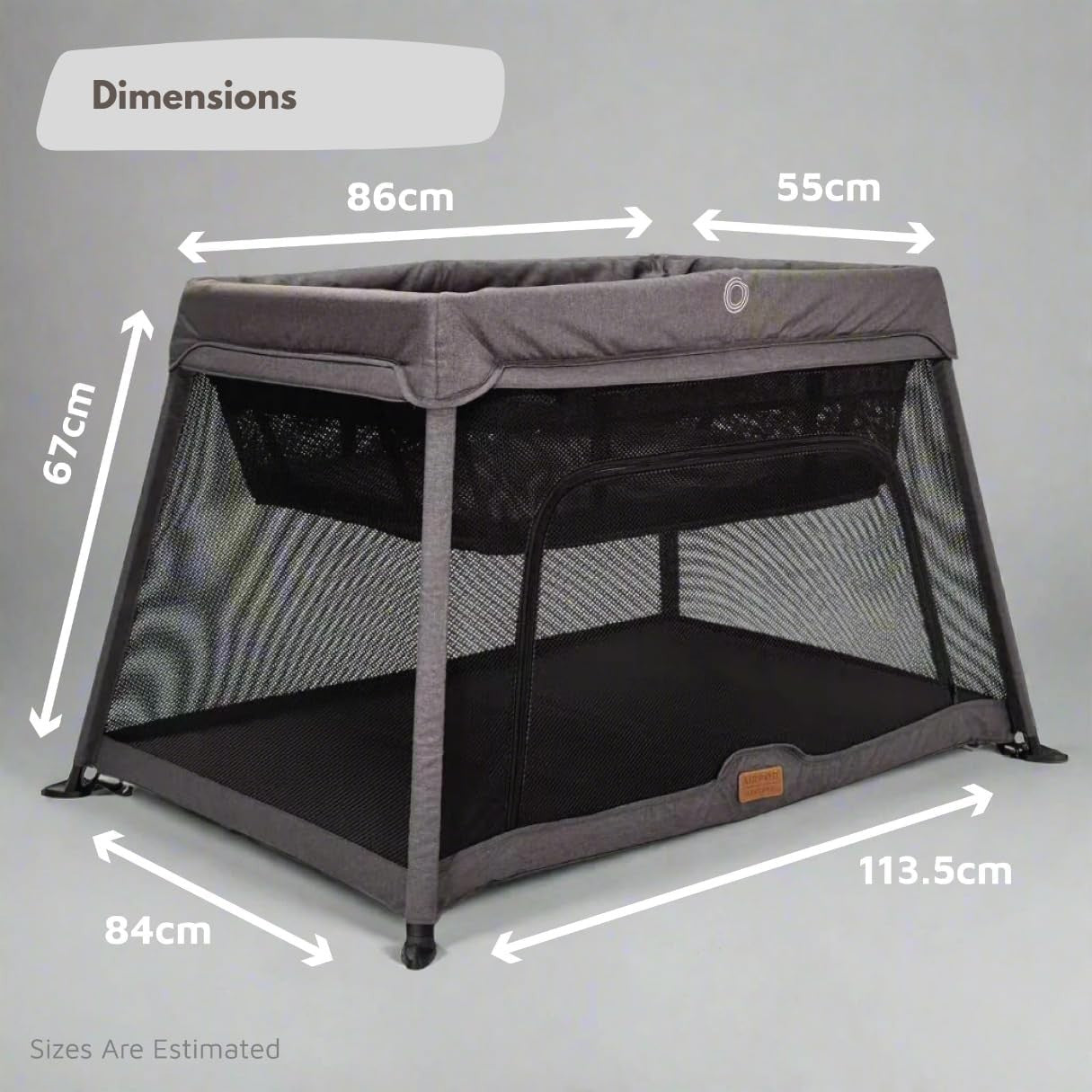 Travel Cot Playpen Lightweight Foldable Baby Bed w/ Mattress & Storage Dark Grey