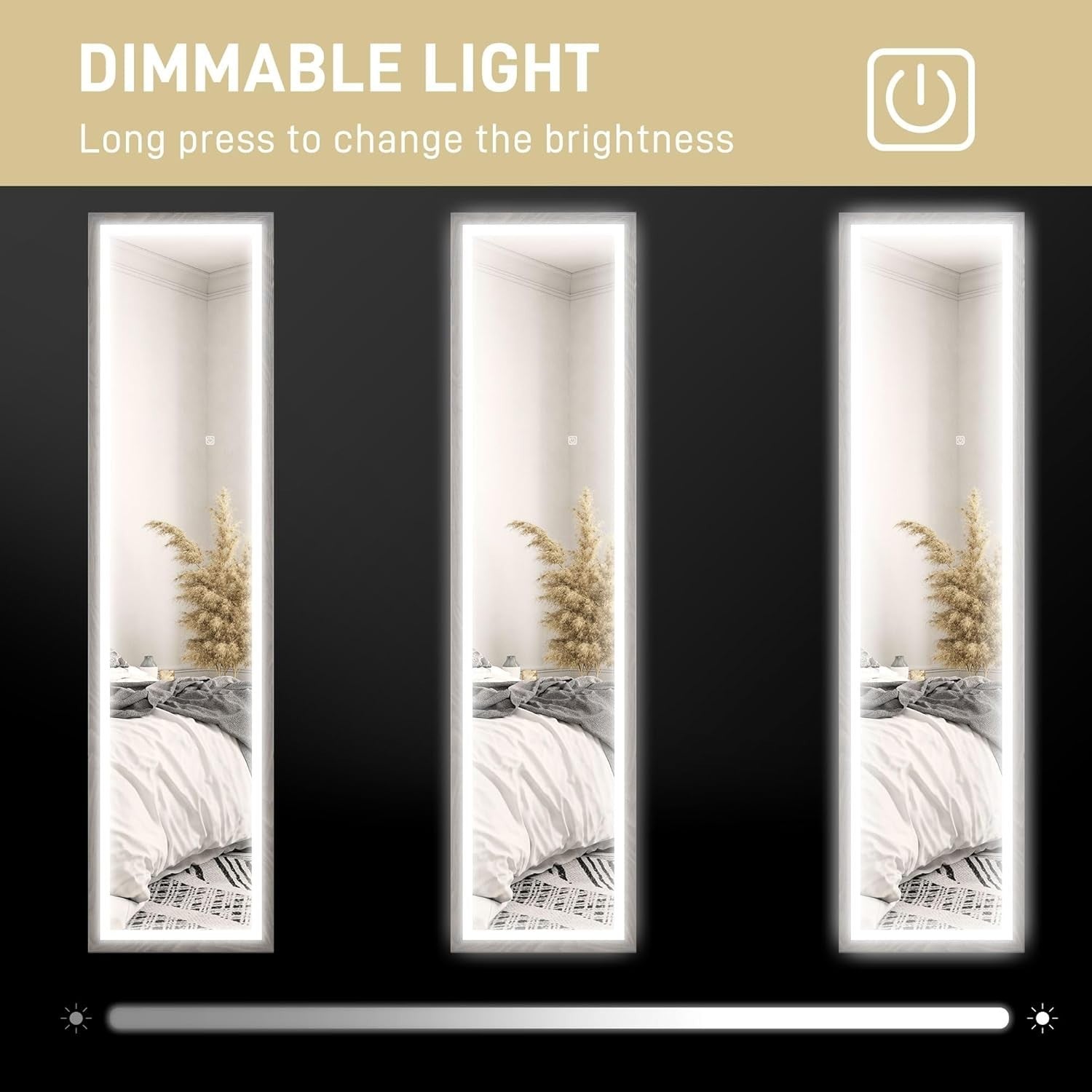 Full Length LED Mirror Wall Leaning Freestanding Dimmable Light Up