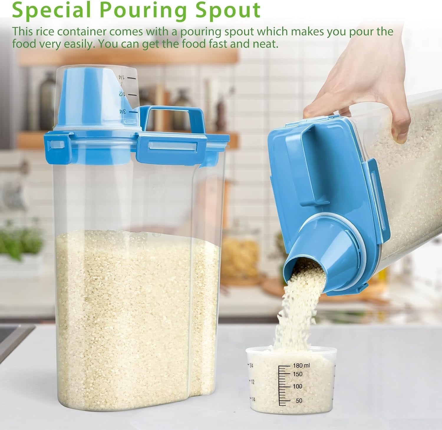 3L Airtight Rice Dispenser BPA Free Dry Food Bin w Cup