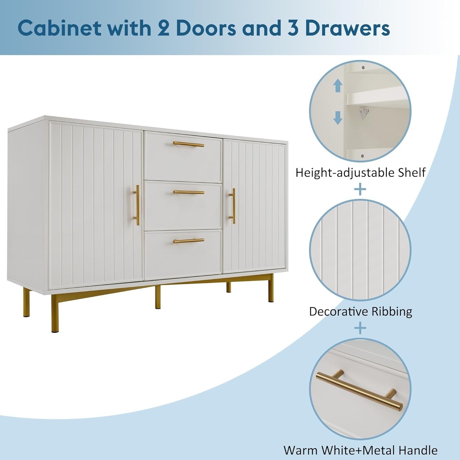 Adjustable Modern Sideboard Cabinet with 2 Doors & 3 Drawers for Living Room