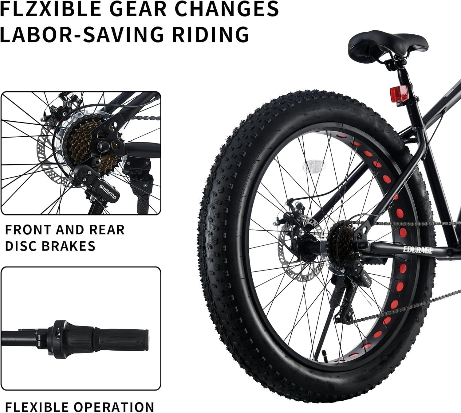 26" Fat Tire Mountain Bike 7-Speed Dual Disc Brake Front Suspension MTB