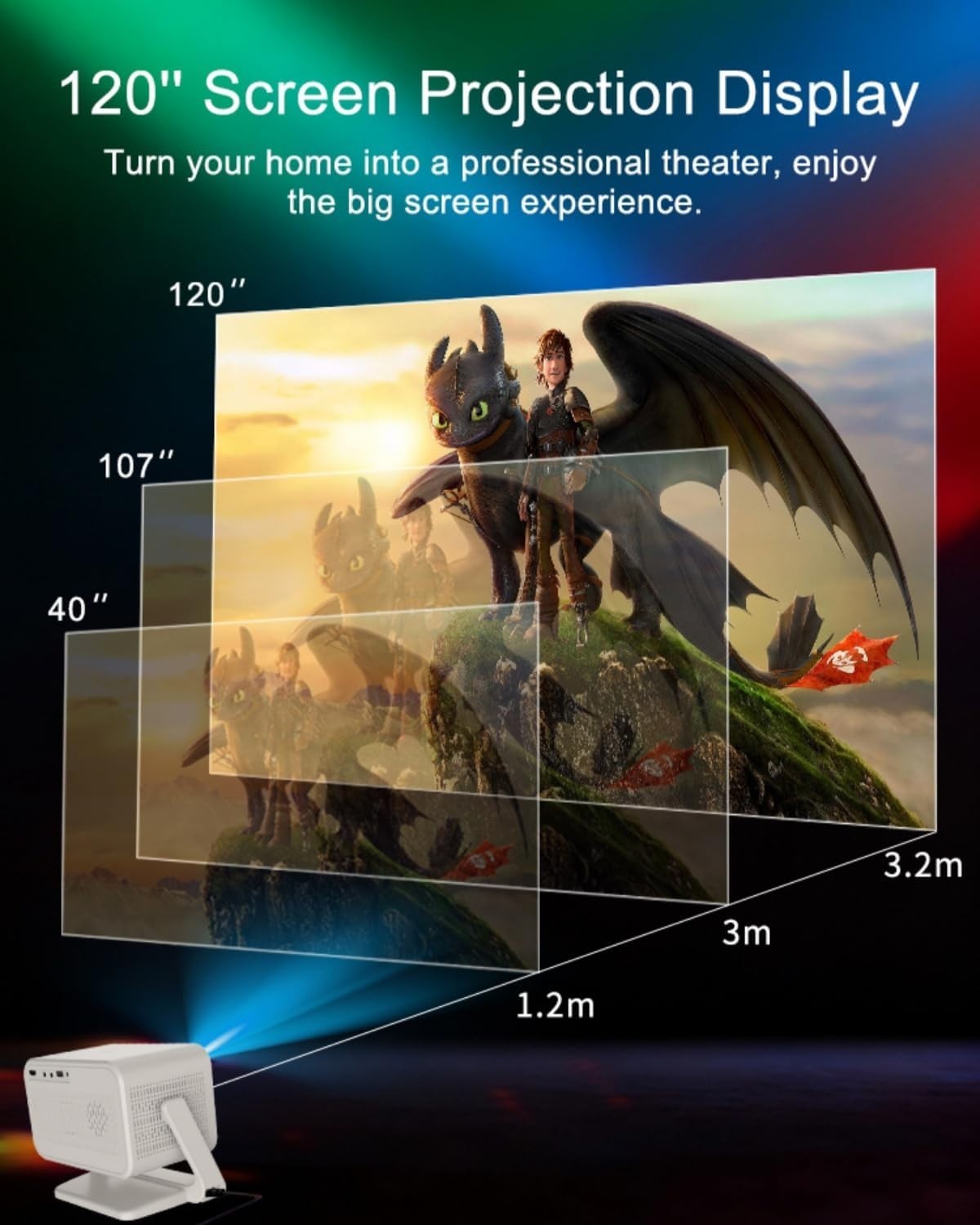 1800 ANSI Smart Projector 1080P 4K Support Auto Focus WiFi BT