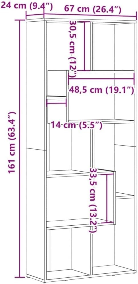 Modern Oak Bookcase Storage Rack 67x24x161cm – Durable & Stylish
