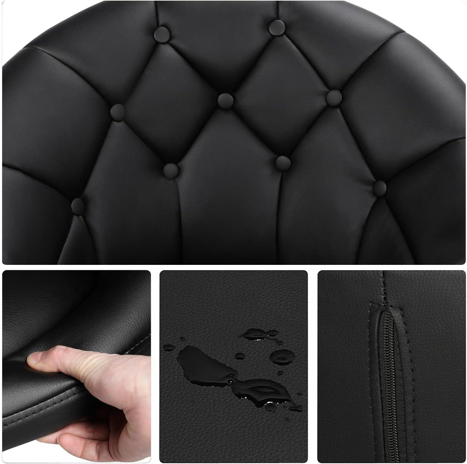 Black PU Leather Swivel Vanity Chair Adjustable Tufted Armchair for Makeup