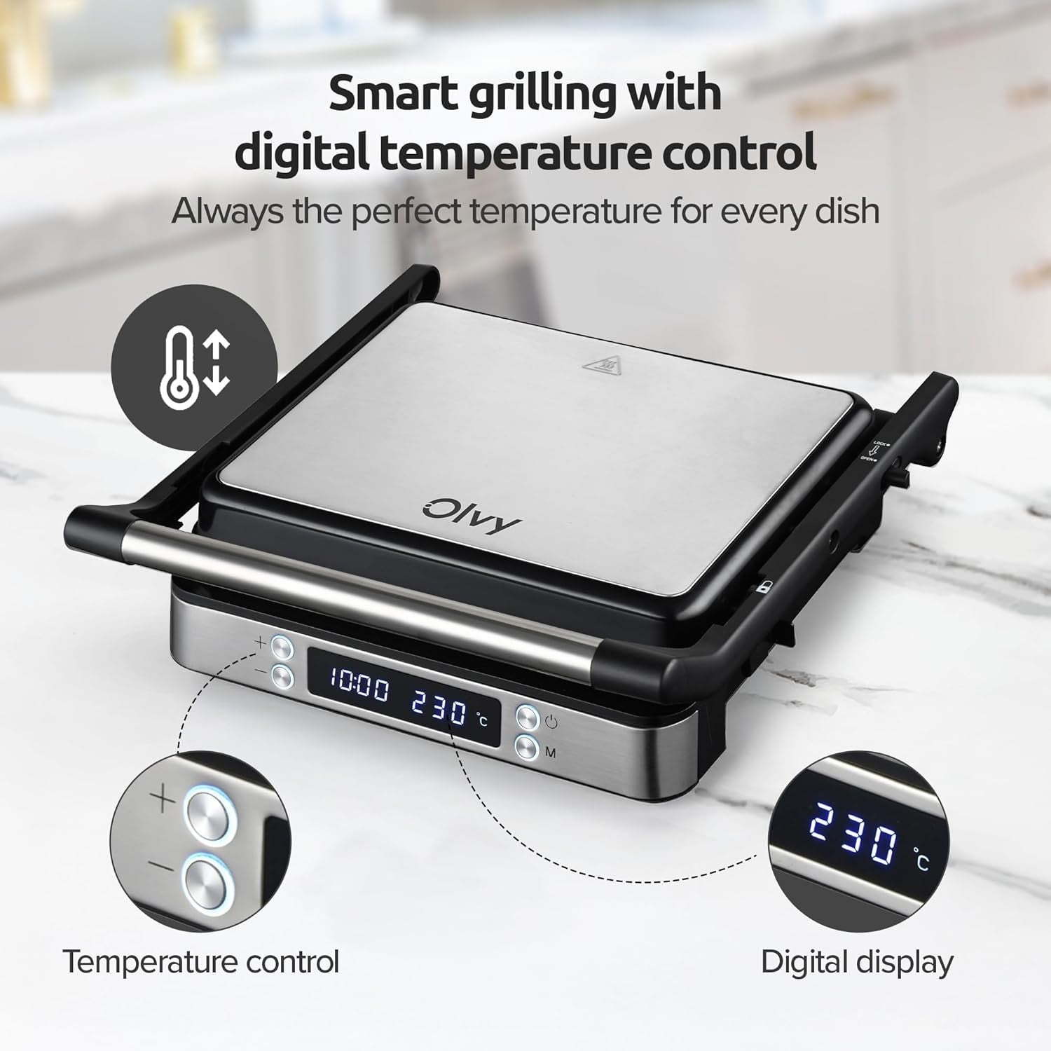 3-in-1 Panini Press Grill 1200W Digital 29x23cm Black