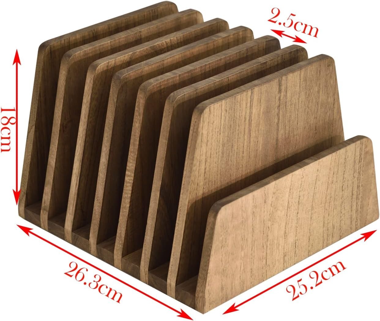 Dark Brown Wooden Desk File Sorter 7-Slot Organiser Stand Rack