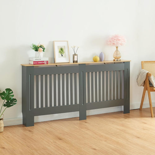Grey Radiator Cover Extra Large 172cm Wooden Cabinet with Slatted Grill