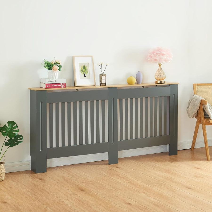 Grey Radiator Cover Extra Large 172cm Wooden Cabinet with Slatted Grill