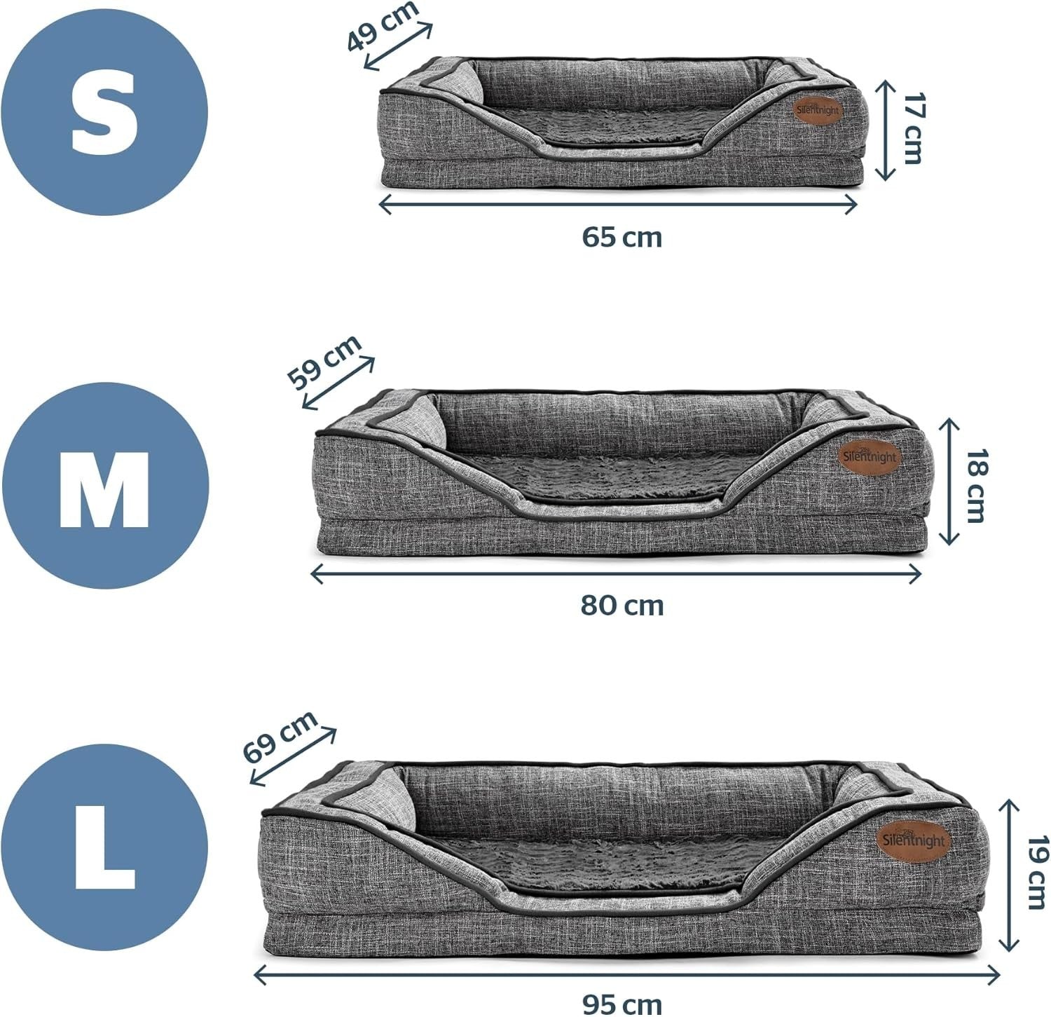 Medium Orthopedic Dog Bed 80x59cm Washable Non Slip Grey