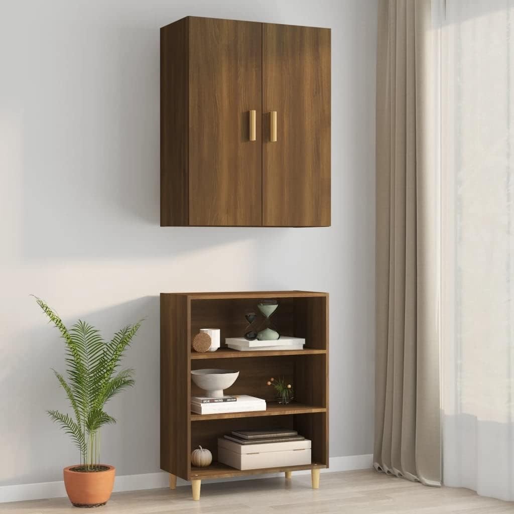 Brown Wall Cabinet Storage Unit with Doors, 3 Compartments, Modern Look