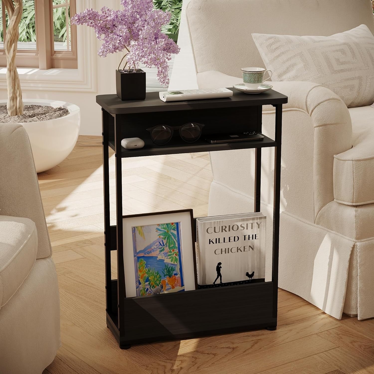 Narrow 3-Tier Side Table with Storage Shelf, Slim End Table for Small Spaces 46x