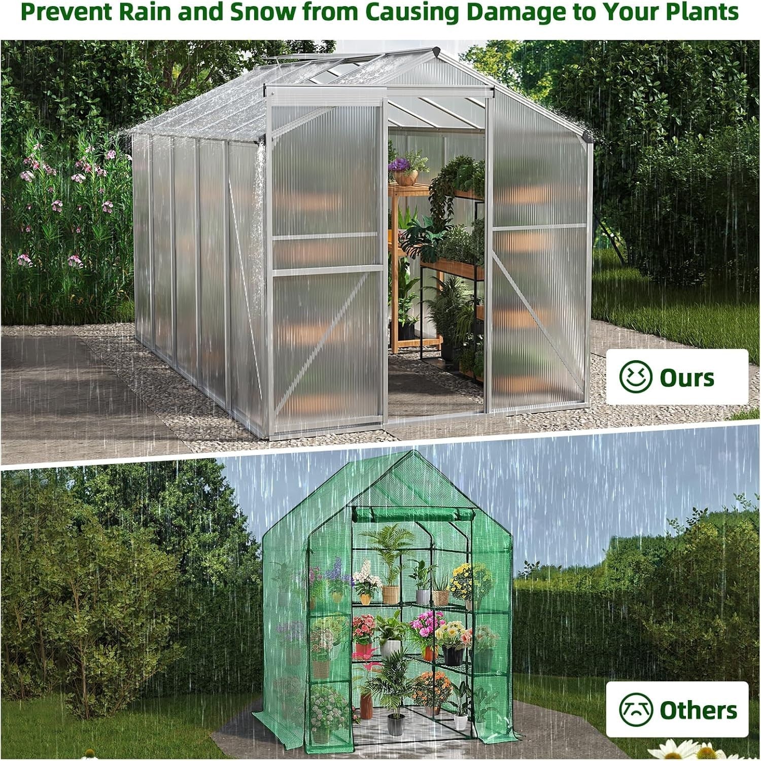 10x6ft Polycarbonate Greenhouse | Aluminium Frame Walk-In Garden Grow Tent