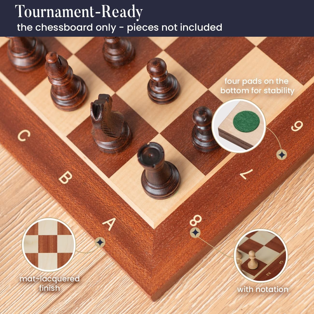 Luxury 54cm Wooden Chess Board XXL | Tournament Sycamore Mahogany Inlaid Board