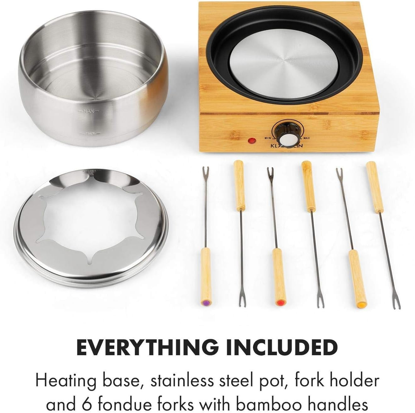 Electric Fondue Set 1.3L Cheese Chocolate Pot 6 Forks Bamboo Base