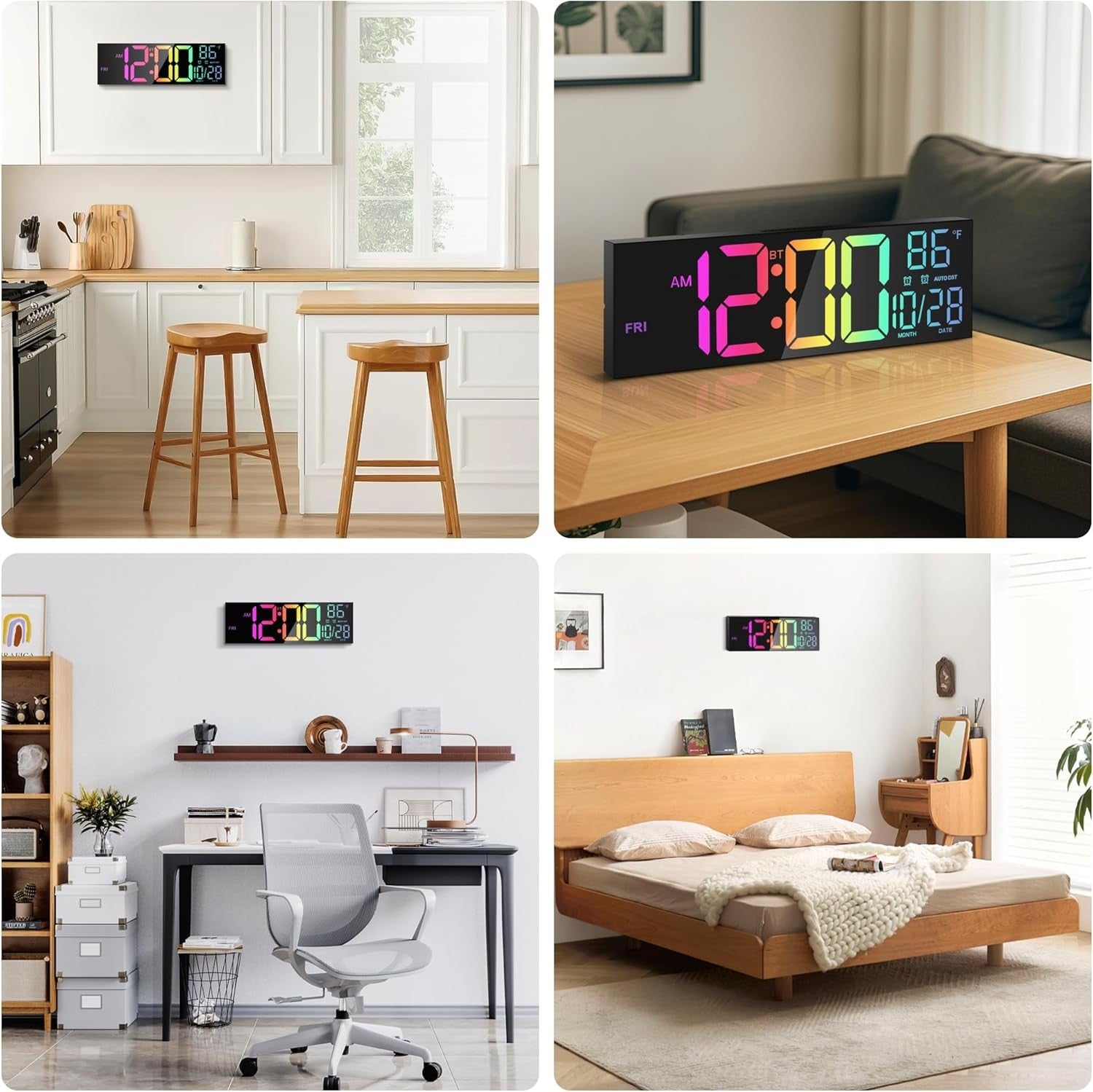 16.5" Large Digital Wall Clock RGB LED Display Temp Date Alarms Remote Sync