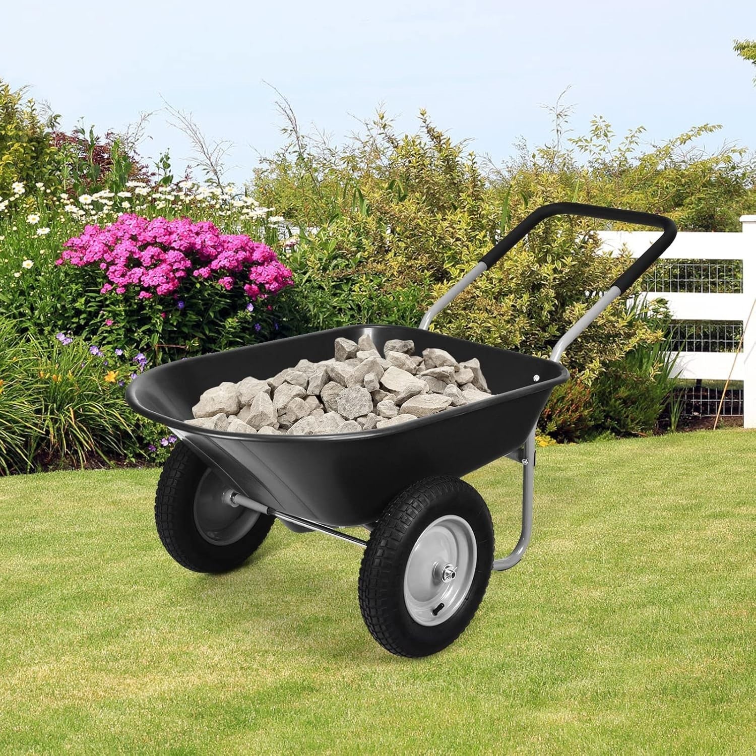 150kg 2-Wheel Garden Black Wheelbarrow – Pneumatic Tyres Heavy Duty Steel Frame