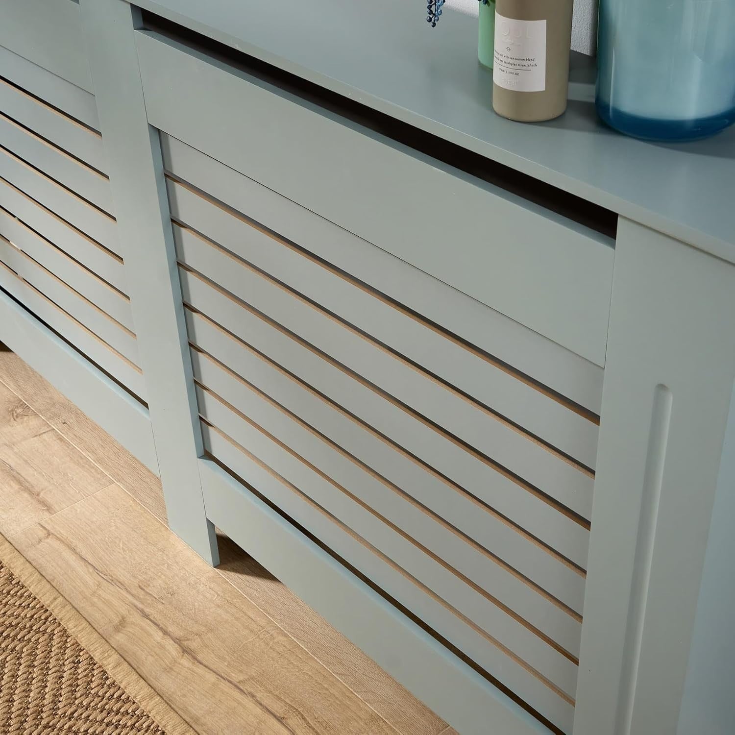 Grey Radiator Cover Wooden Slatted Grill Cabinet Shelf 172x19x82cm Extra Large