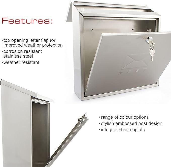 Wall Mounted Lockable Mailbox Stainless Steel Weatherproof Dual Access 368x368mm