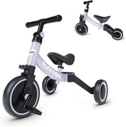 5 In 1 Toddler Tricycle Balance Bike Ride On Toy Removable Pedals Purple