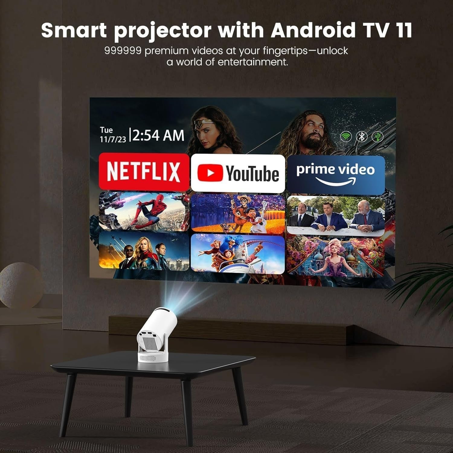 4K Smart Mini Projector 1080P WiFi 6 Bluetooth 210° Portable