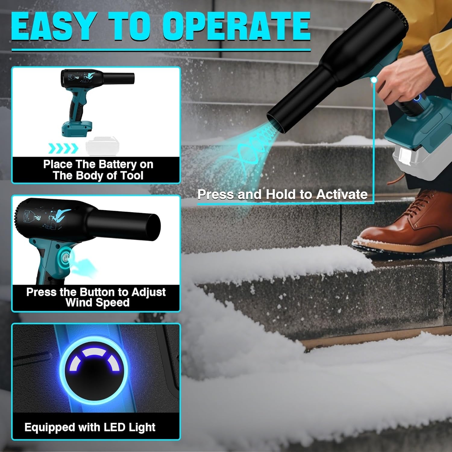 Cordless Mini Jet Blower 500W High Speed Air Duster 3 Speeds 2 Nozzles