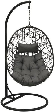 Luxury Grey Rattan Hanging Egg Chair Indoor Outdoor | Space-Saving | 198cm