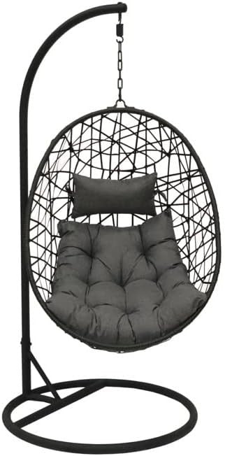 Luxury Grey Rattan Hanging Egg Chair Indoor Outdoor | Space-Saving | 198cm