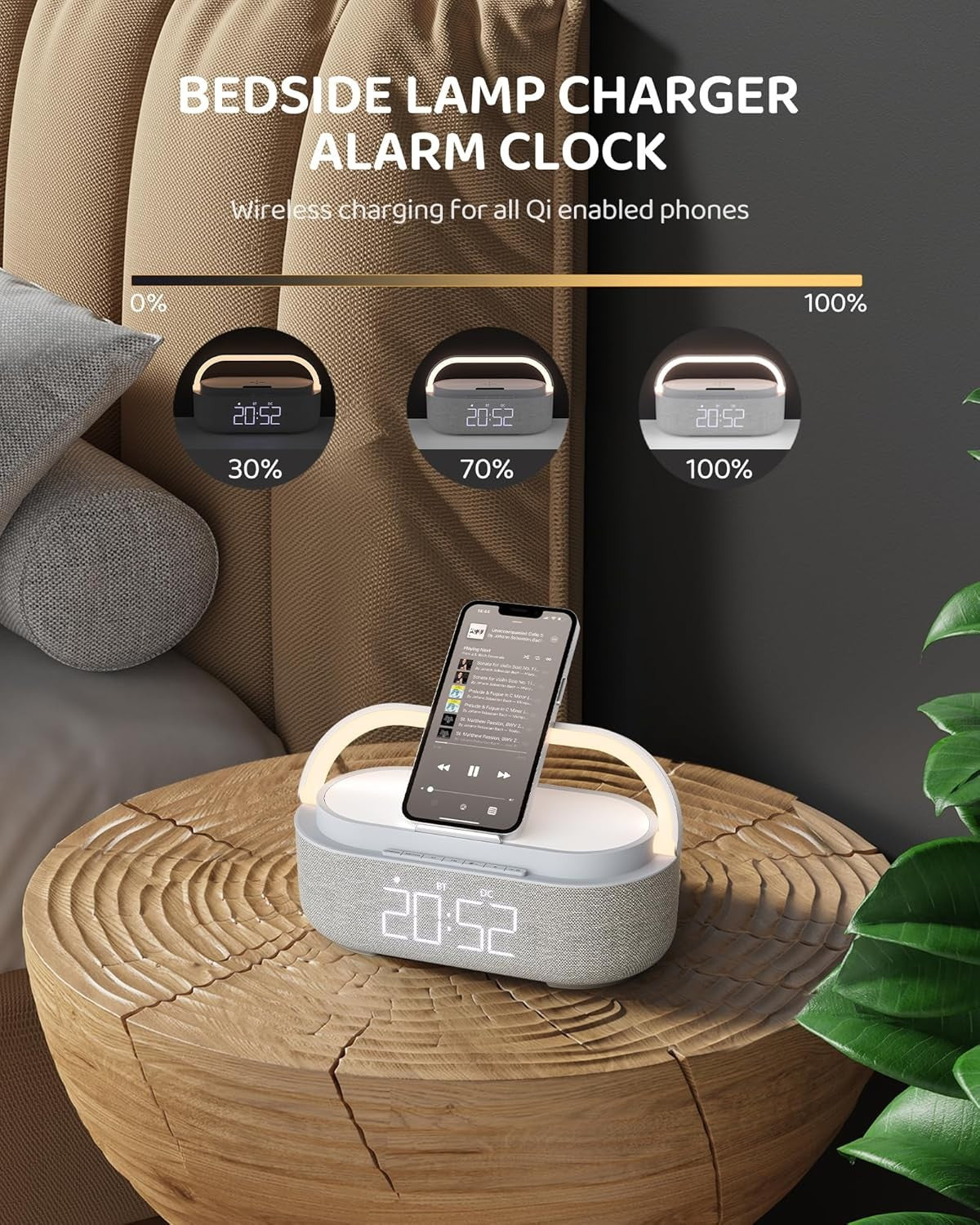 Bluetooth Alarm Clock Wireless Charger Speaker FM Radio Loud