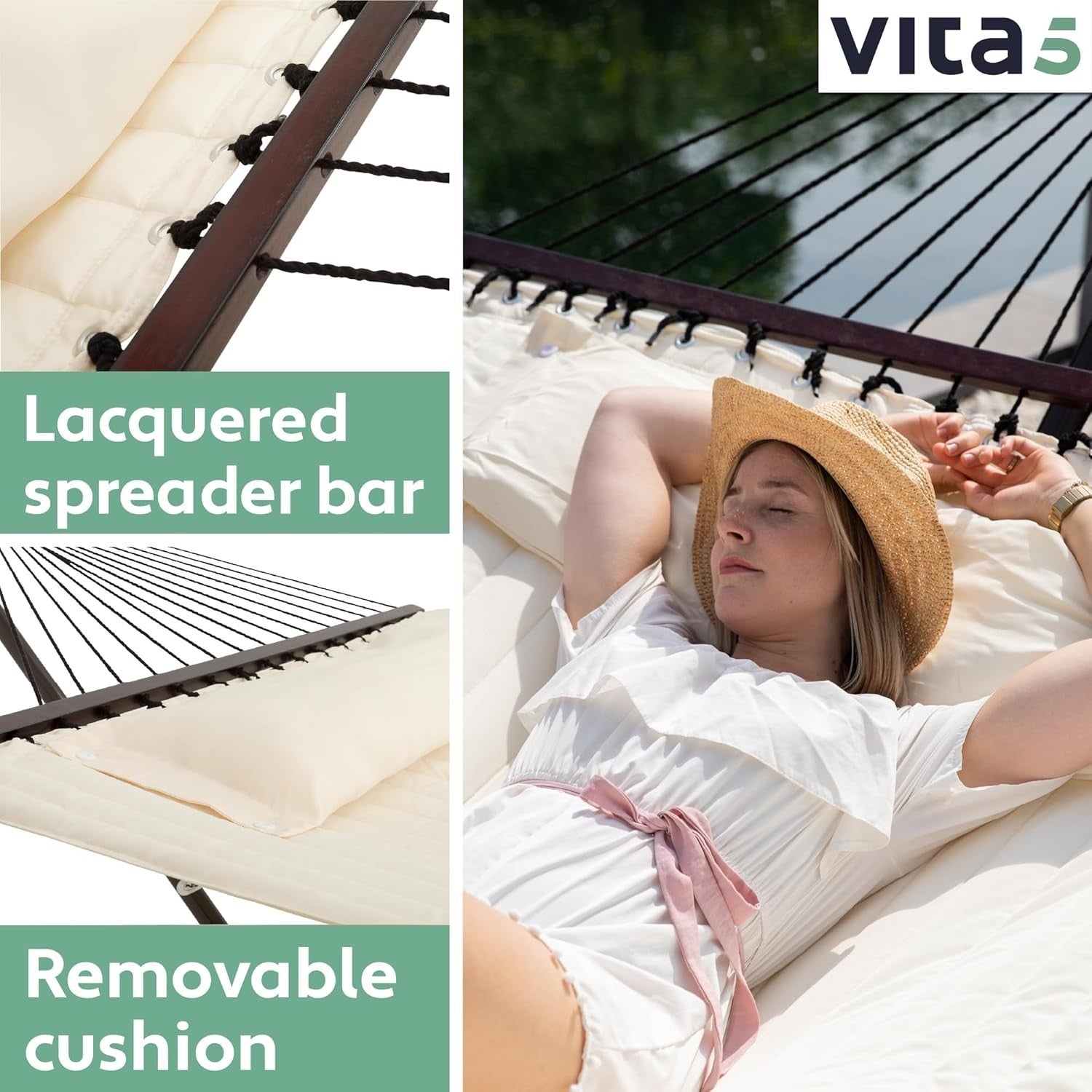 2 Person Hammock with Stand & Side Table – 200kg Capacity, Indoor Outdoor