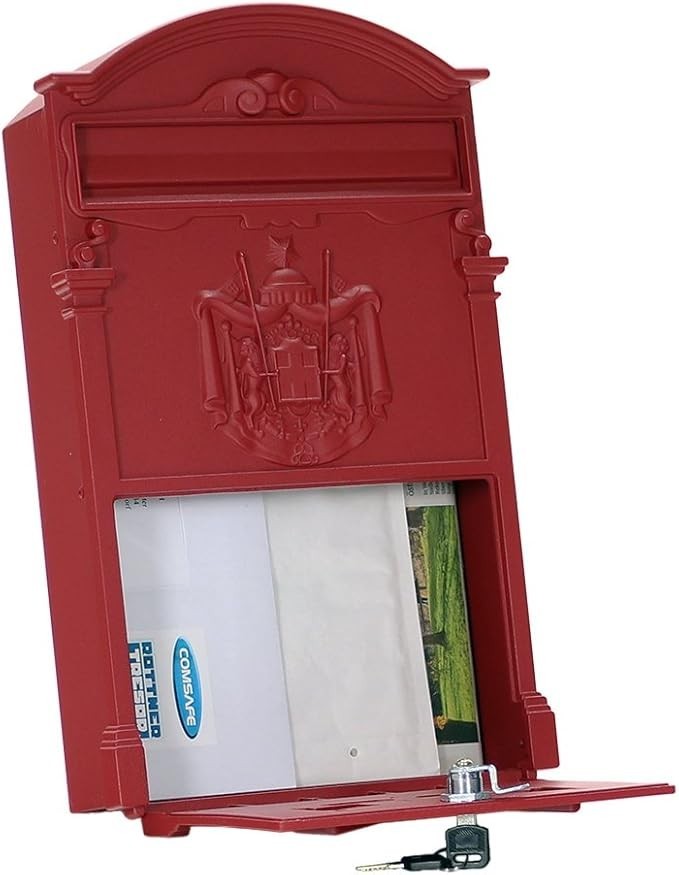 ockable Wall Mount Mailbox Red Aluminium Weatherproof Secure Post Box A4 Slot