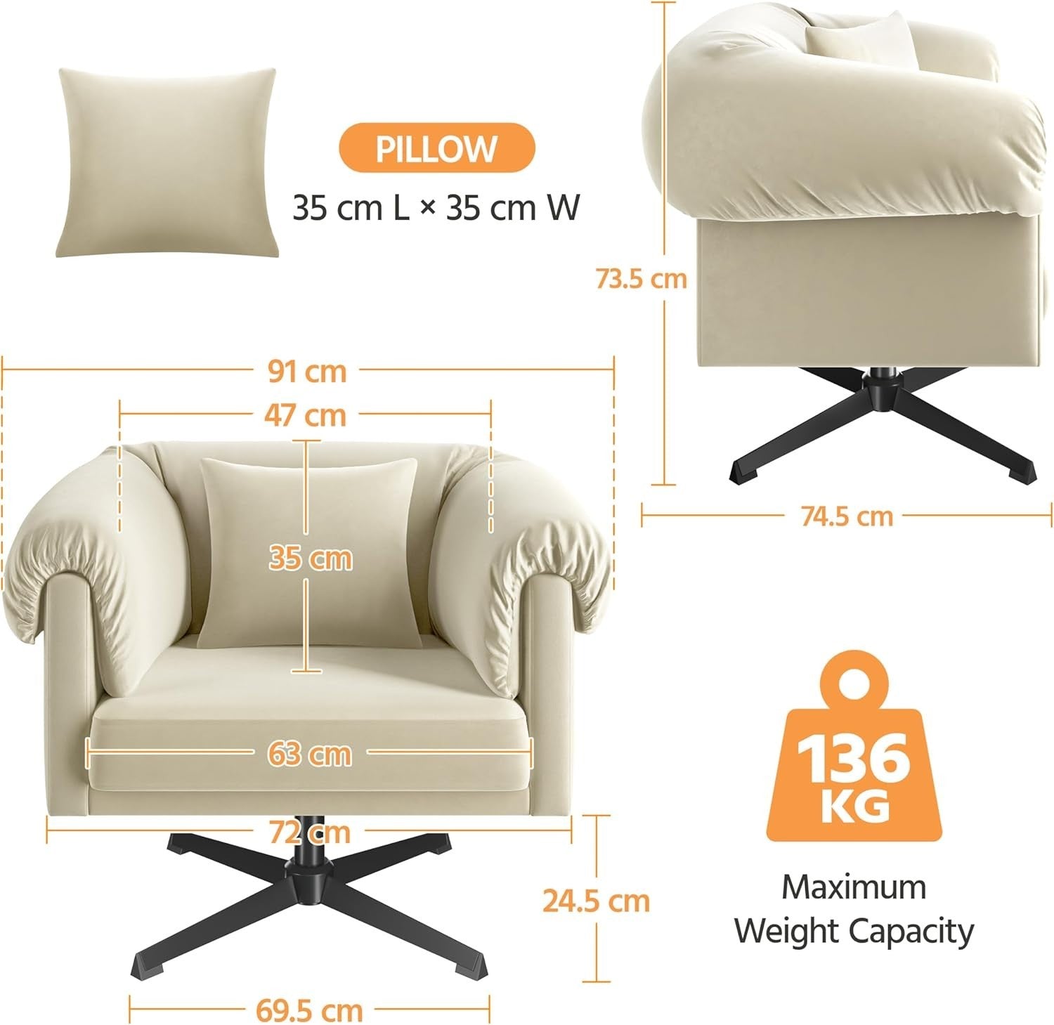 Cozy Velvet Swivel Accent Chair with Pillow – Plush Upholstered Seat