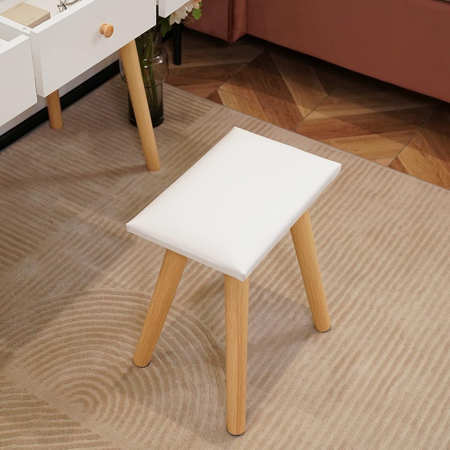 Modern Dressing Table Vanity Set LED Mirror Stool White Wood 2 Drawer Makeup Des