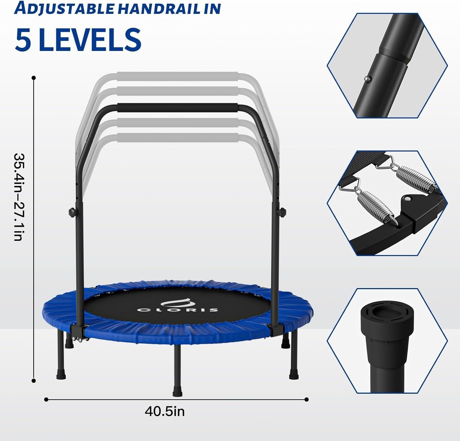 40” Foldable Fitness Trampoline Rebounder Adjustable Handle 400lbs