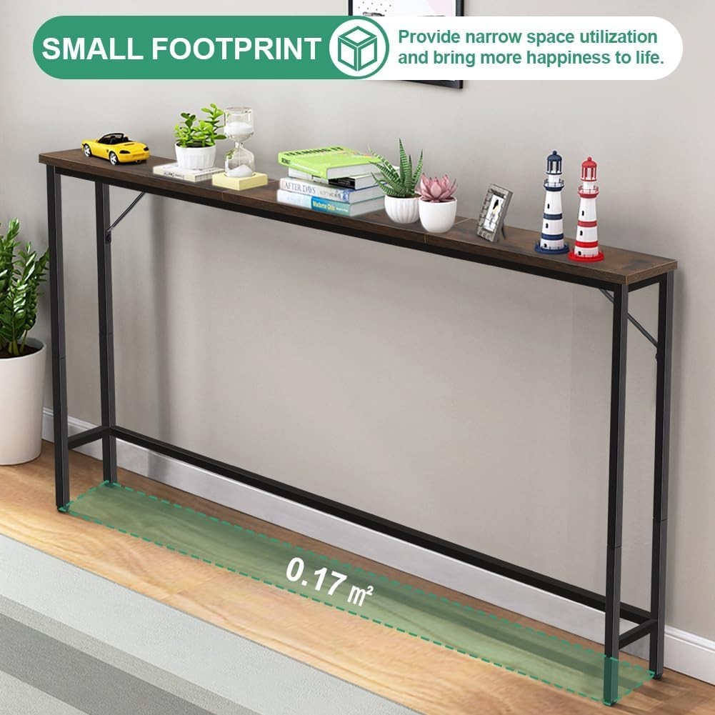 Slim Industrial Console Table 120cm, Compact Sturdy Display Desk for Hallway