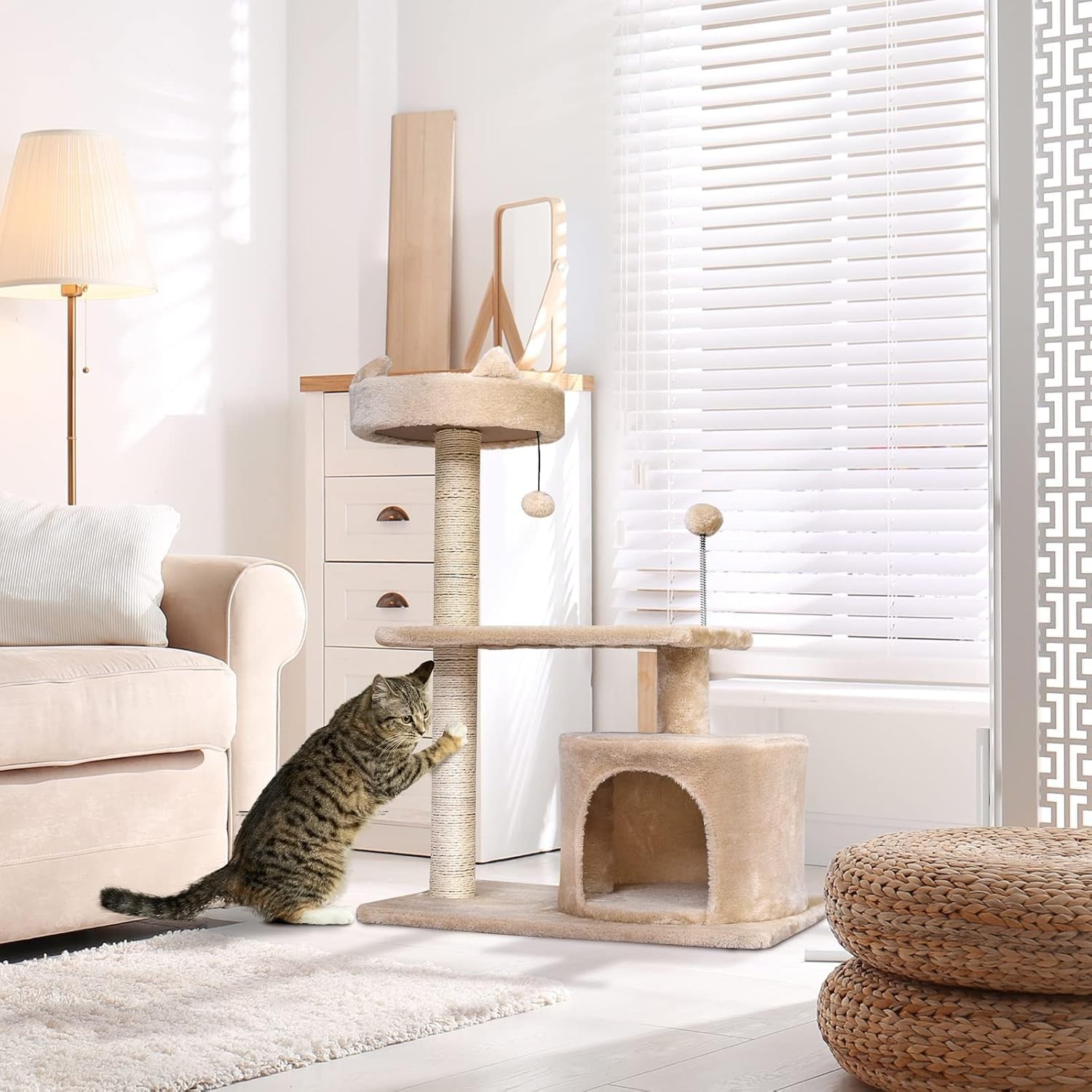 Cat Tree Tower Indoor with Condo Scratching Post Platform 81cm Beige