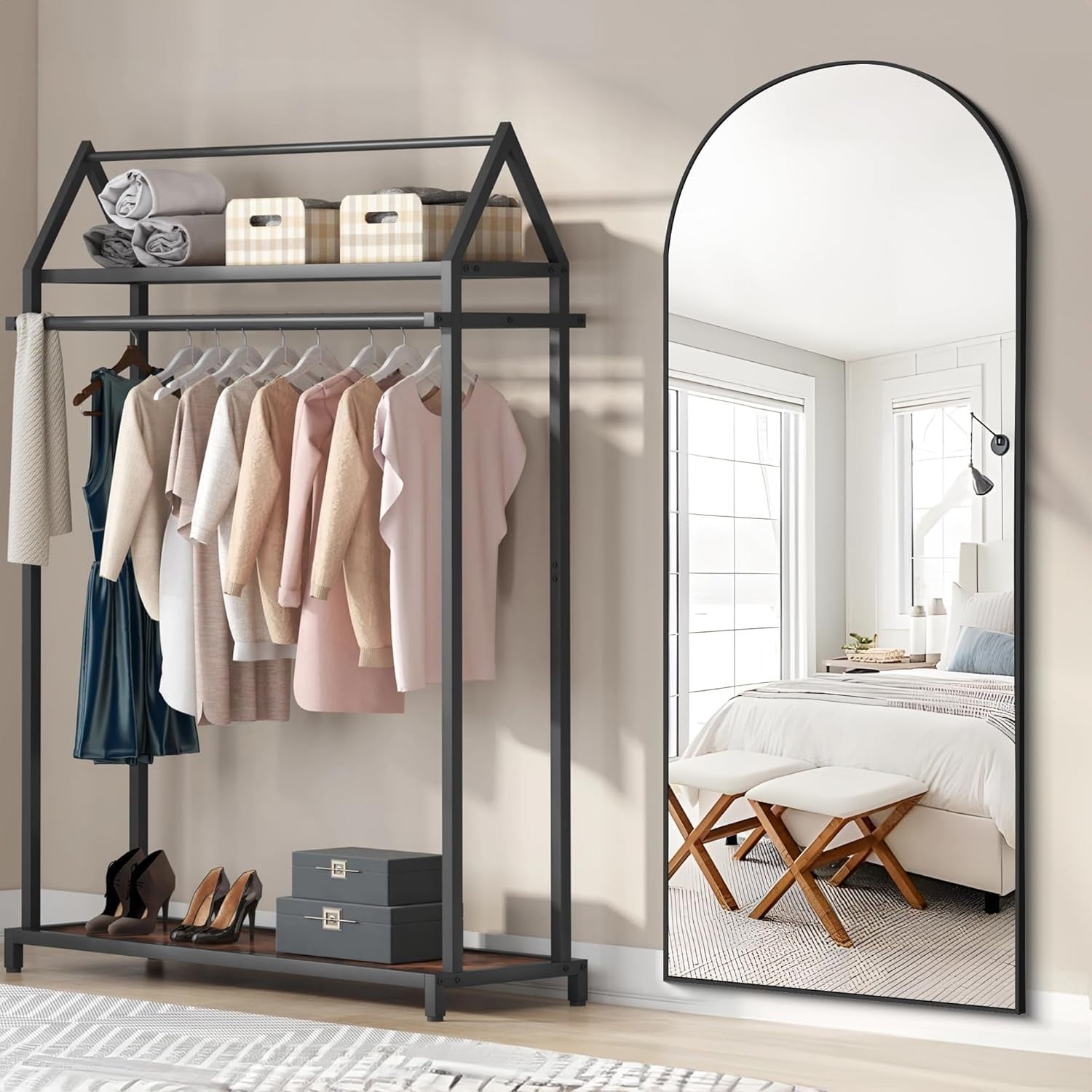 Large Arch Wall Mirror 165x60cm Black Frame Full Body Leaning Floor Mirror