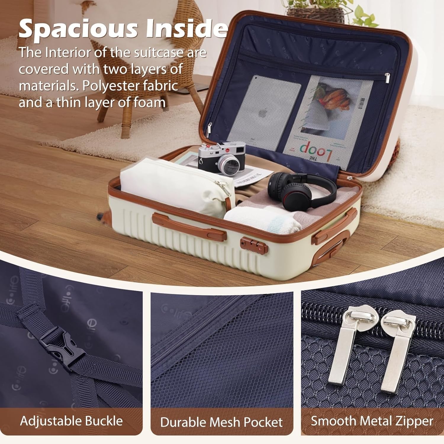 5PC Blue Brown Luggage Set Hard Shell TSA Lock 360 Spinner + Backpack