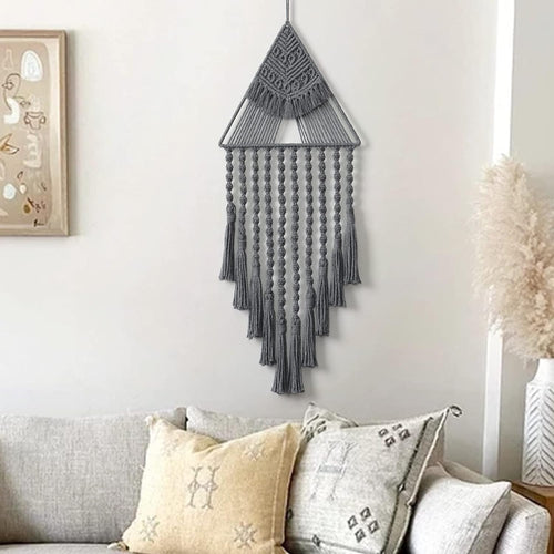 Triangle Macrame Wall Hanging Boho Tassel Geometric Decor 70cm