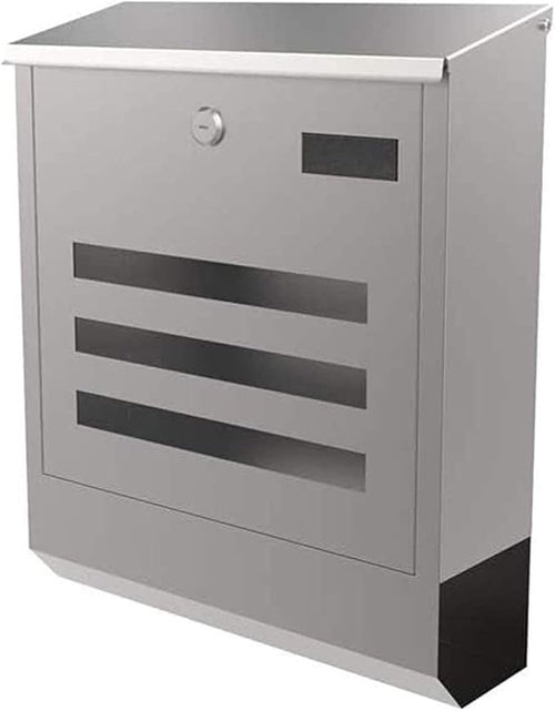Wall-Mounted Lockable Mailbox Silver Steel Large Design Weatherproof Secure