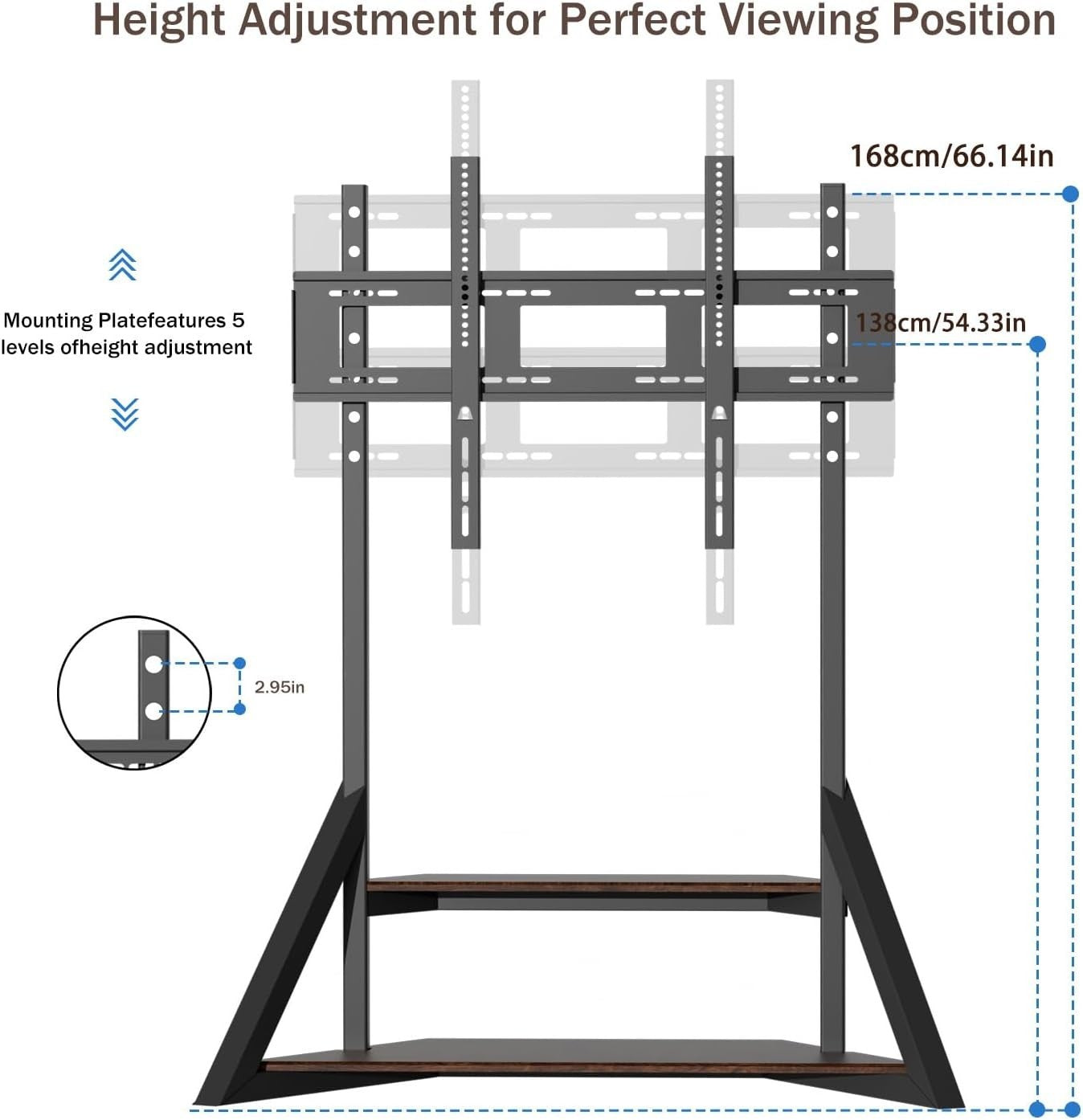 Heavy Duty Adjustable TV Floor Stand 65-100" with 2 Shelves & 220lbs Load
