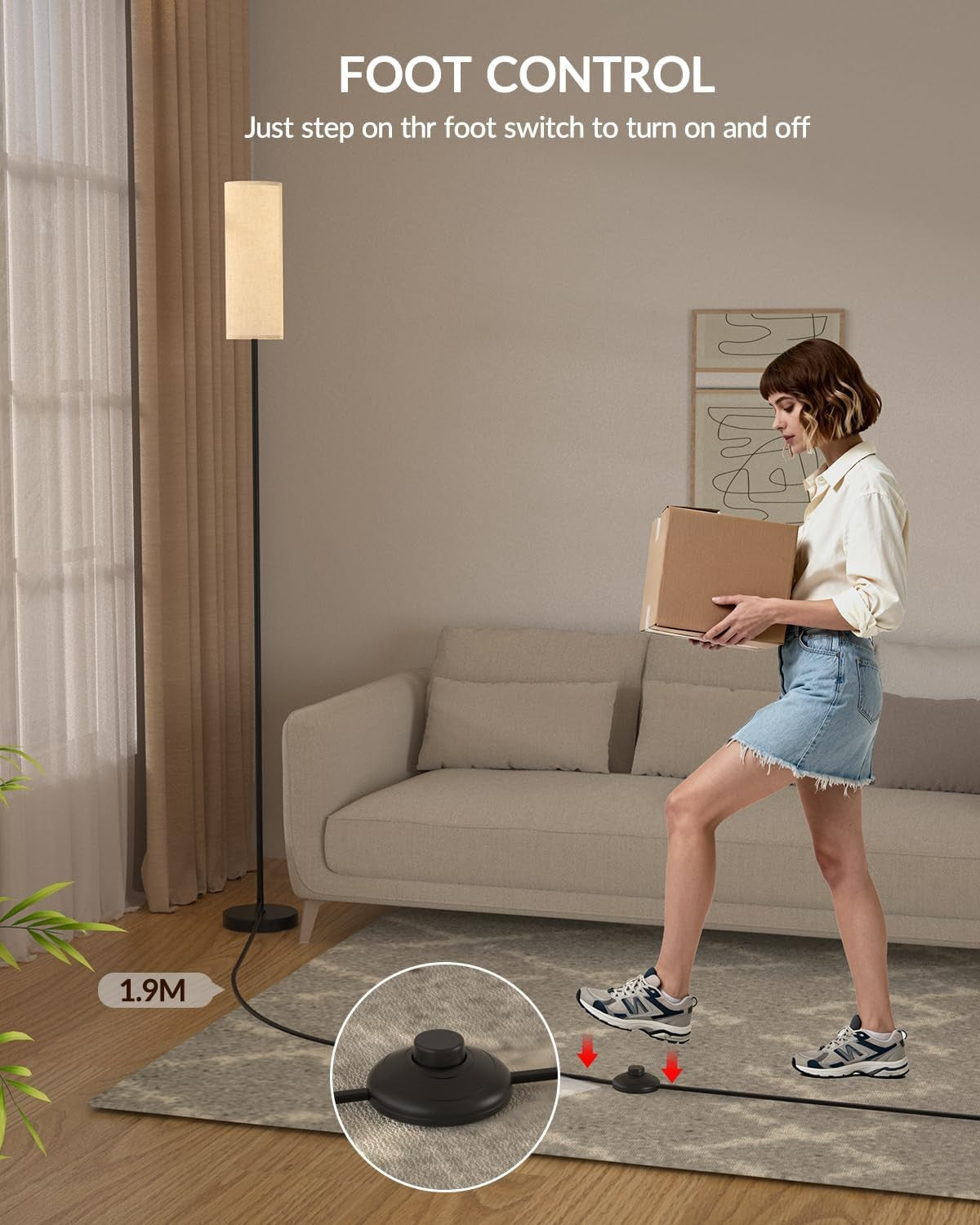 LED Floor Lamp Remote Control Dimmable Standing Light 3000–6000K 64 Inch