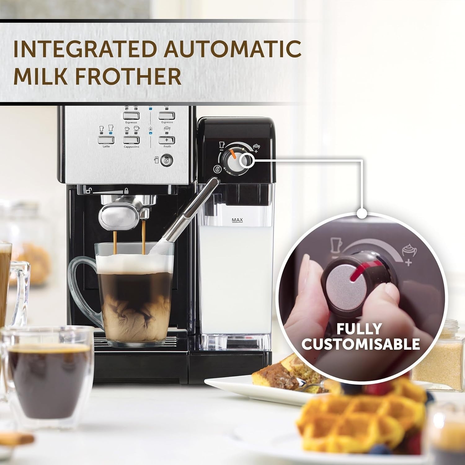 Espresso Coffee Machine | 19 Bar Italian Pump | Automatic Milk Frother | 1.4L