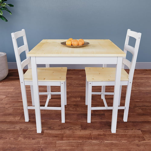 White & Pine 2 Seater Dining Table Set | Compact Kitchen Table & Chairs