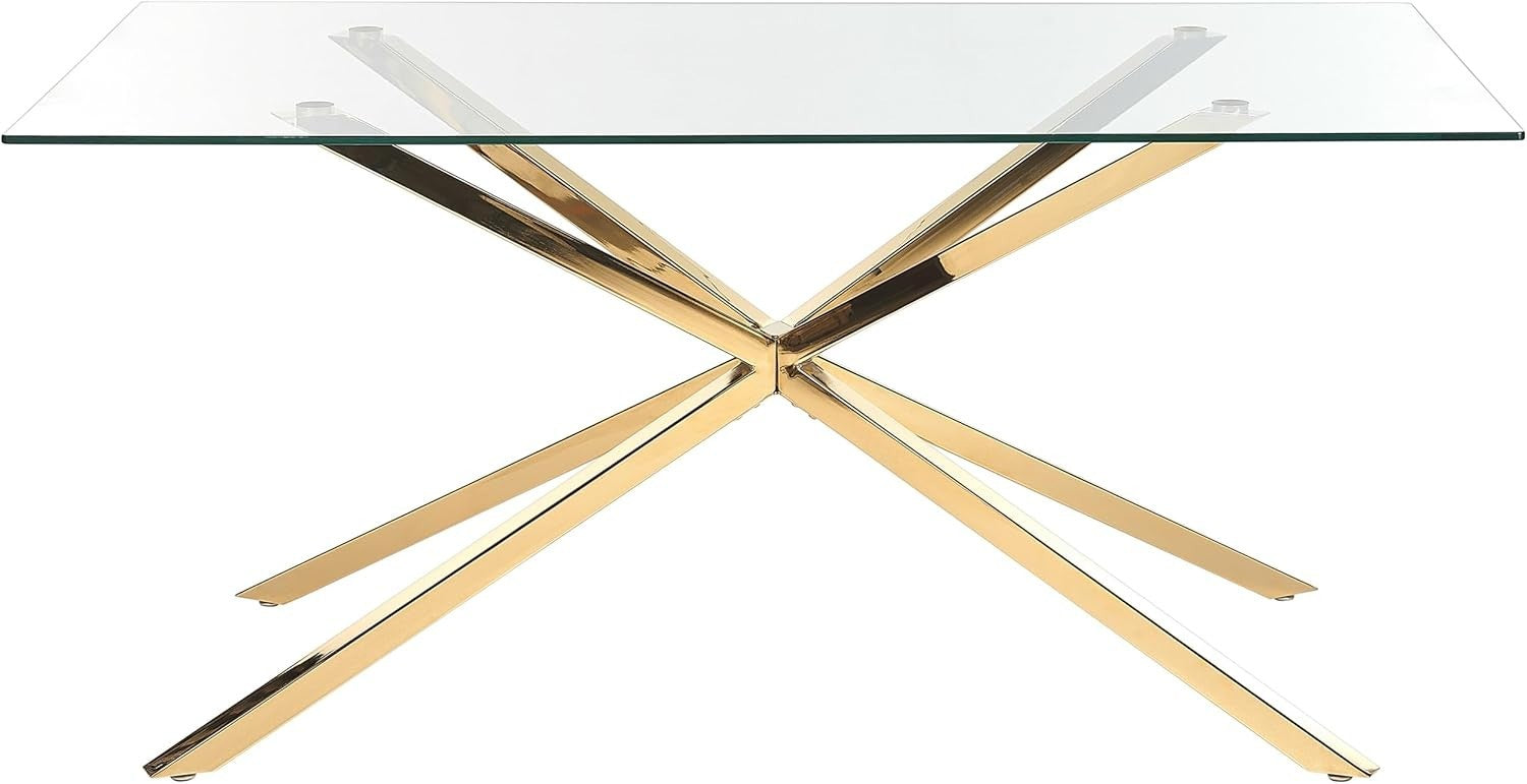 Rectangular Glass Dining Table 160x90cm Gold Metal Modern Kitchen Table