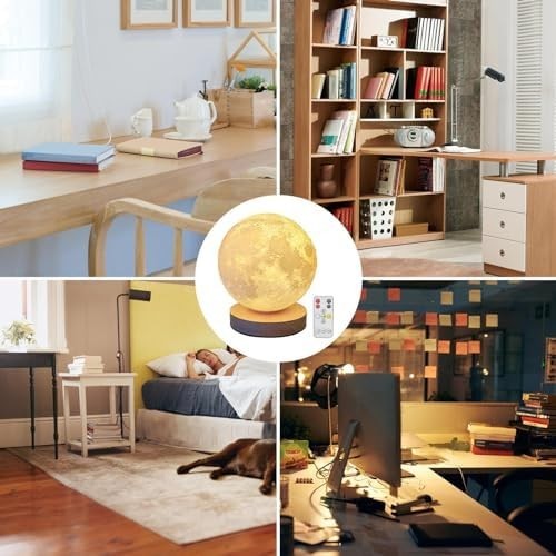 Rotating Moon Lamp, 3-Color Adjustable LED Night Light with Remote & Timer